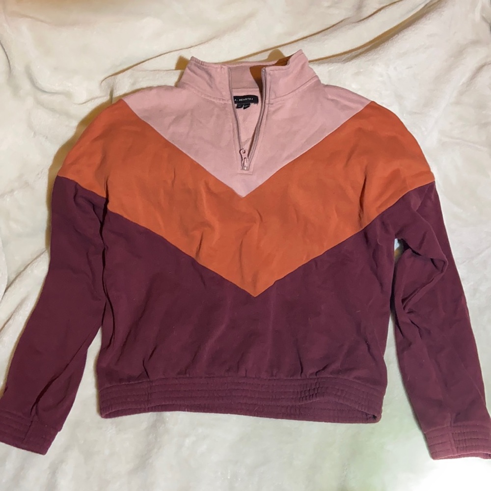 PacSun LA Hearts Cropped Tri-Color Quarter Zip